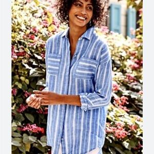 J. Jill | Chambray blue & white Striped Linen Top